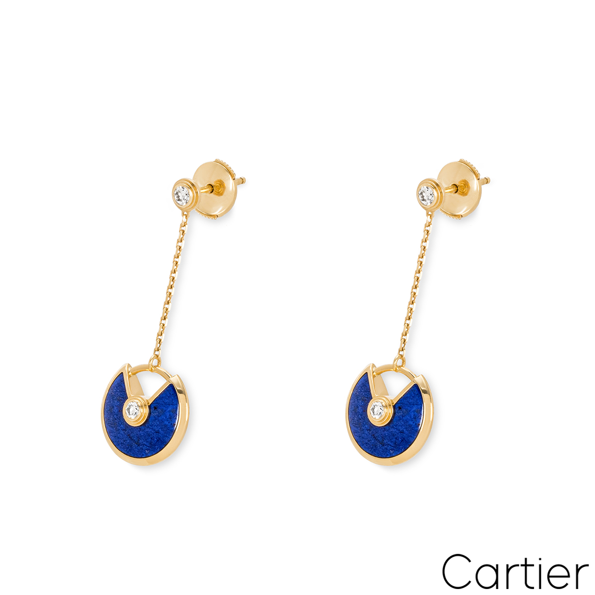 Cartier Yellow Gold Lapis Lazulli & Diamond Amulette de Cartier Earrings B8301232
